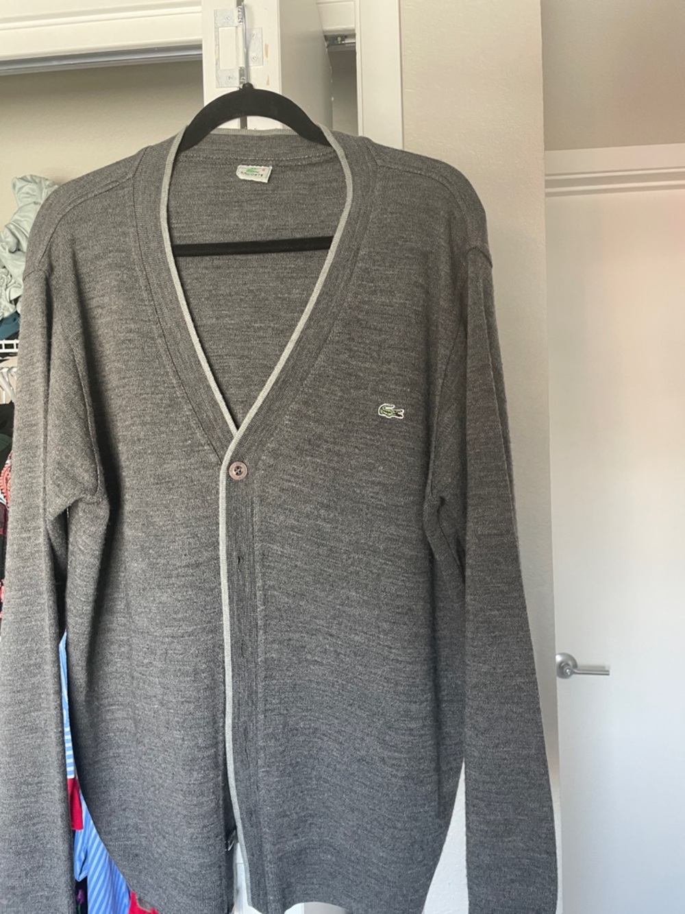 Lacoste Men's Charcoal Gray V-Neck Cardigan with Contrast Trim